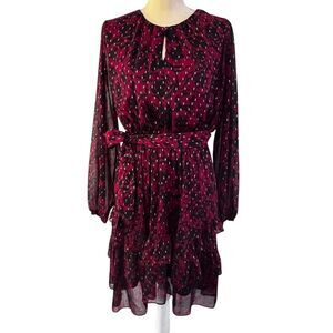SIMPLY VERA Vera Wang Dress Women's Burgundy Rose Metallic Dot Tiered Ruffle  M
